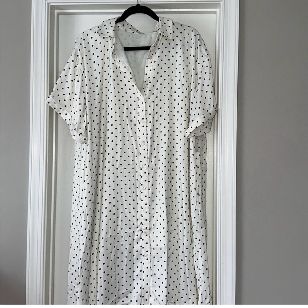 SUMMERSALT White Polka Dot Shirt Dress Women's XL EUC